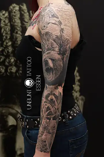 canada wildlife tattoo bär tattoo wildniss tattoo frau arm