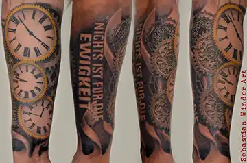 biomechanik tattoo uhren zahnräder steampunk tattoo