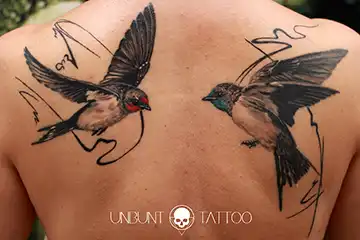 schwalben tattoo rücken frau