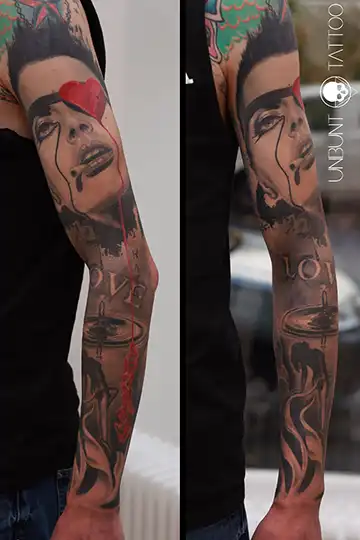 trash polka tattoo arm mann, tattoo arm frau
